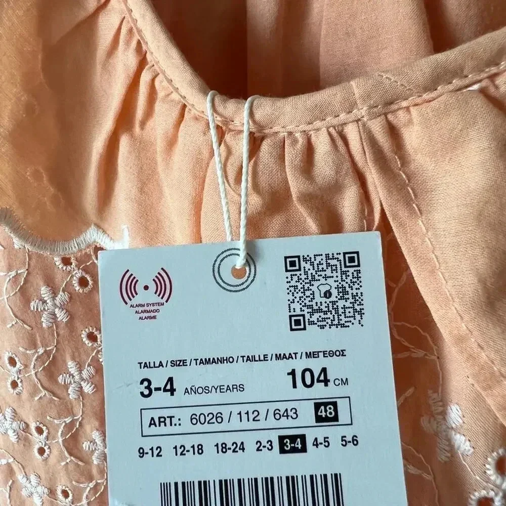 Zara Kids dress embroidered eyelet floral scalloped collar flower toddler peachy